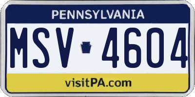 PA license plate MSV4604