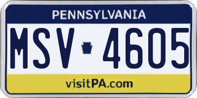 PA license plate MSV4605