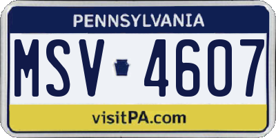 PA license plate MSV4607