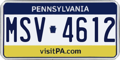 PA license plate MSV4612