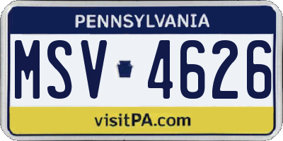 PA license plate MSV4626