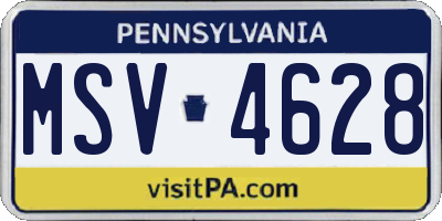 PA license plate MSV4628