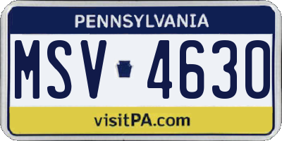 PA license plate MSV4630
