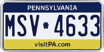 PA license plate MSV4633
