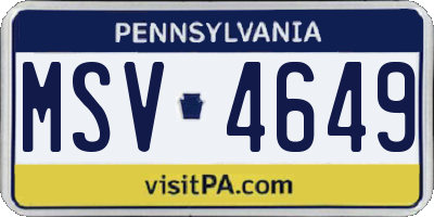 PA license plate MSV4649
