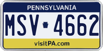 PA license plate MSV4662