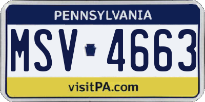 PA license plate MSV4663