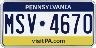 PA license plate MSV4670