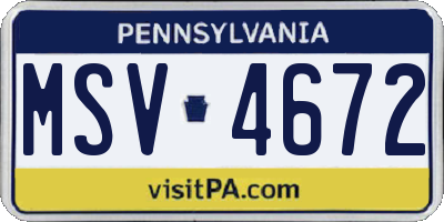 PA license plate MSV4672
