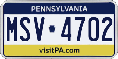 PA license plate MSV4702
