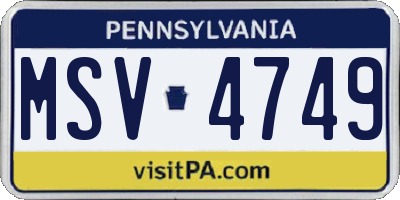 PA license plate MSV4749