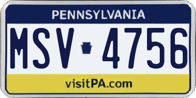PA license plate MSV4756