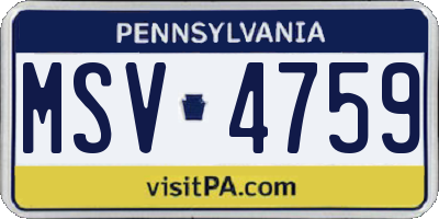 PA license plate MSV4759