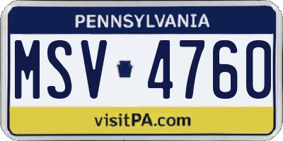 PA license plate MSV4760