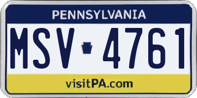 PA license plate MSV4761