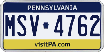 PA license plate MSV4762