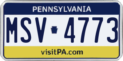 PA license plate MSV4773