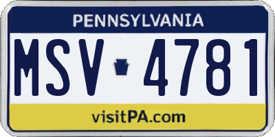 PA license plate MSV4781