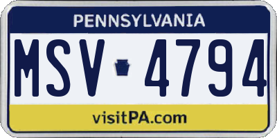 PA license plate MSV4794
