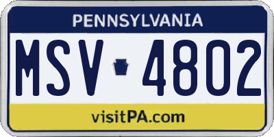 PA license plate MSV4802