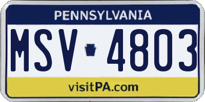 PA license plate MSV4803