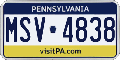 PA license plate MSV4838