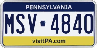 PA license plate MSV4840