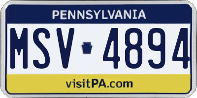 PA license plate MSV4894