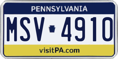 PA license plate MSV4910