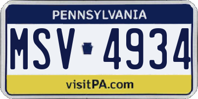 PA license plate MSV4934
