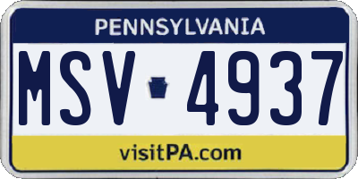 PA license plate MSV4937