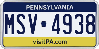 PA license plate MSV4938