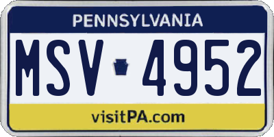 PA license plate MSV4952