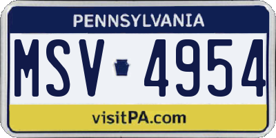 PA license plate MSV4954