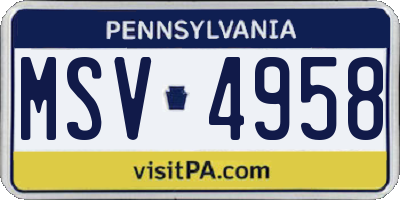 PA license plate MSV4958