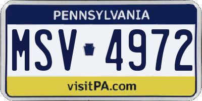 PA license plate MSV4972