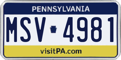 PA license plate MSV4981