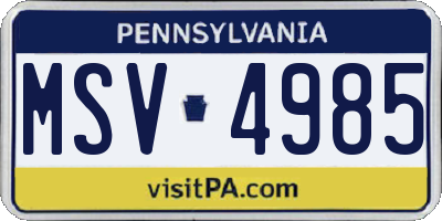 PA license plate MSV4985