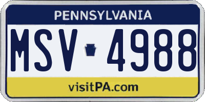 PA license plate MSV4988