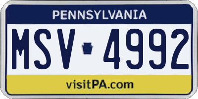 PA license plate MSV4992
