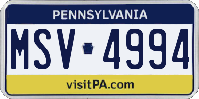 PA license plate MSV4994