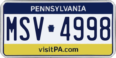 PA license plate MSV4998