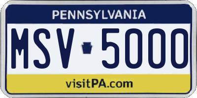PA license plate MSV5000