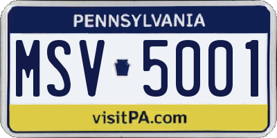 PA license plate MSV5001
