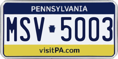 PA license plate MSV5003