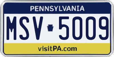 PA license plate MSV5009