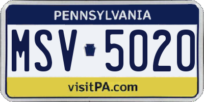 PA license plate MSV5020