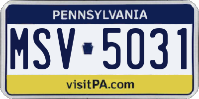 PA license plate MSV5031