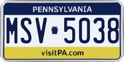 PA license plate MSV5038