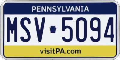 PA license plate MSV5094